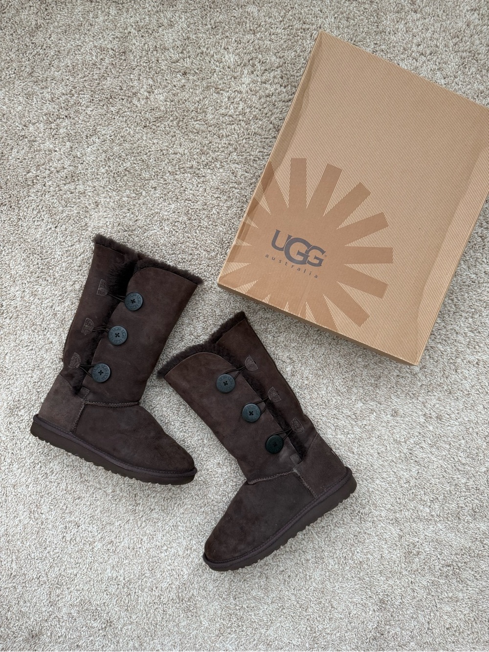 UGG Dark Brown Button Suede Boots